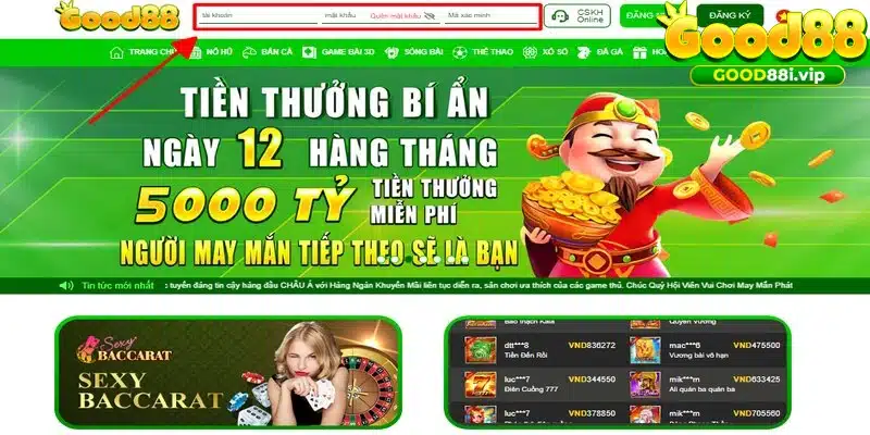 Bạn nhập ngay thông tin vào phần trên cùng đã bố trí sẵn để truy cập tài khoản